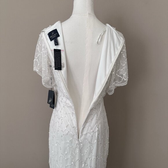 NWT Adrianna Papell White Dress $249 Flutter Sleeve Bridal Shower Women 4 Sequin - Picture 5 of 15